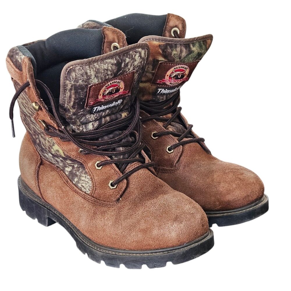 Brahma Hunter Hunting Boots Mens Size 9 Brown Suede Camo Thinsulate Lace Up Work